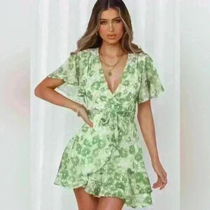 Hello Molly Green Mini Floral Dress